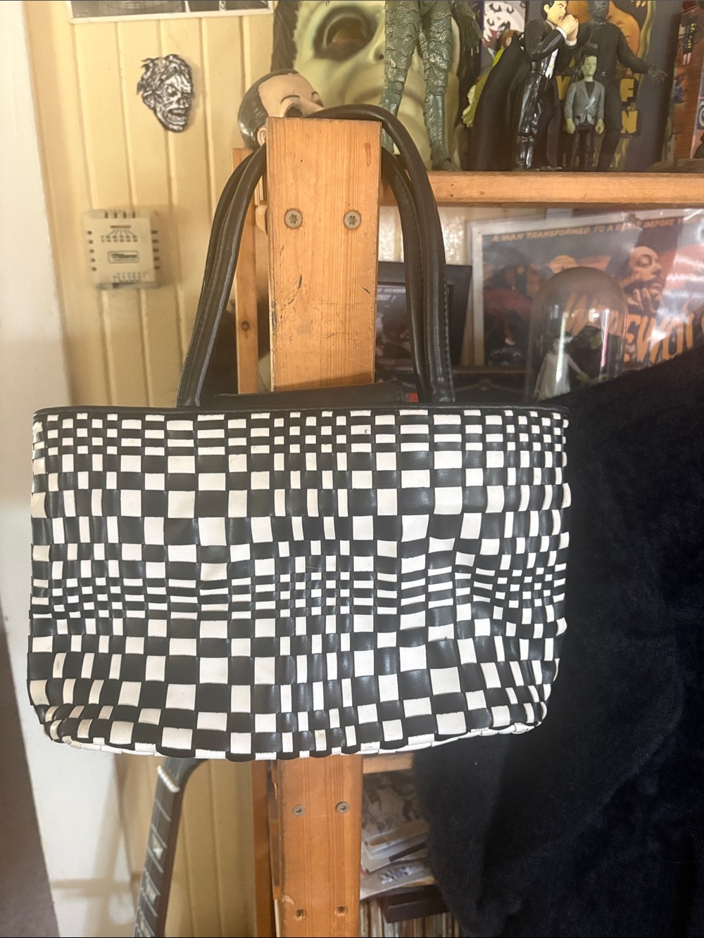 9 West Black & White Checkered Tote Bag